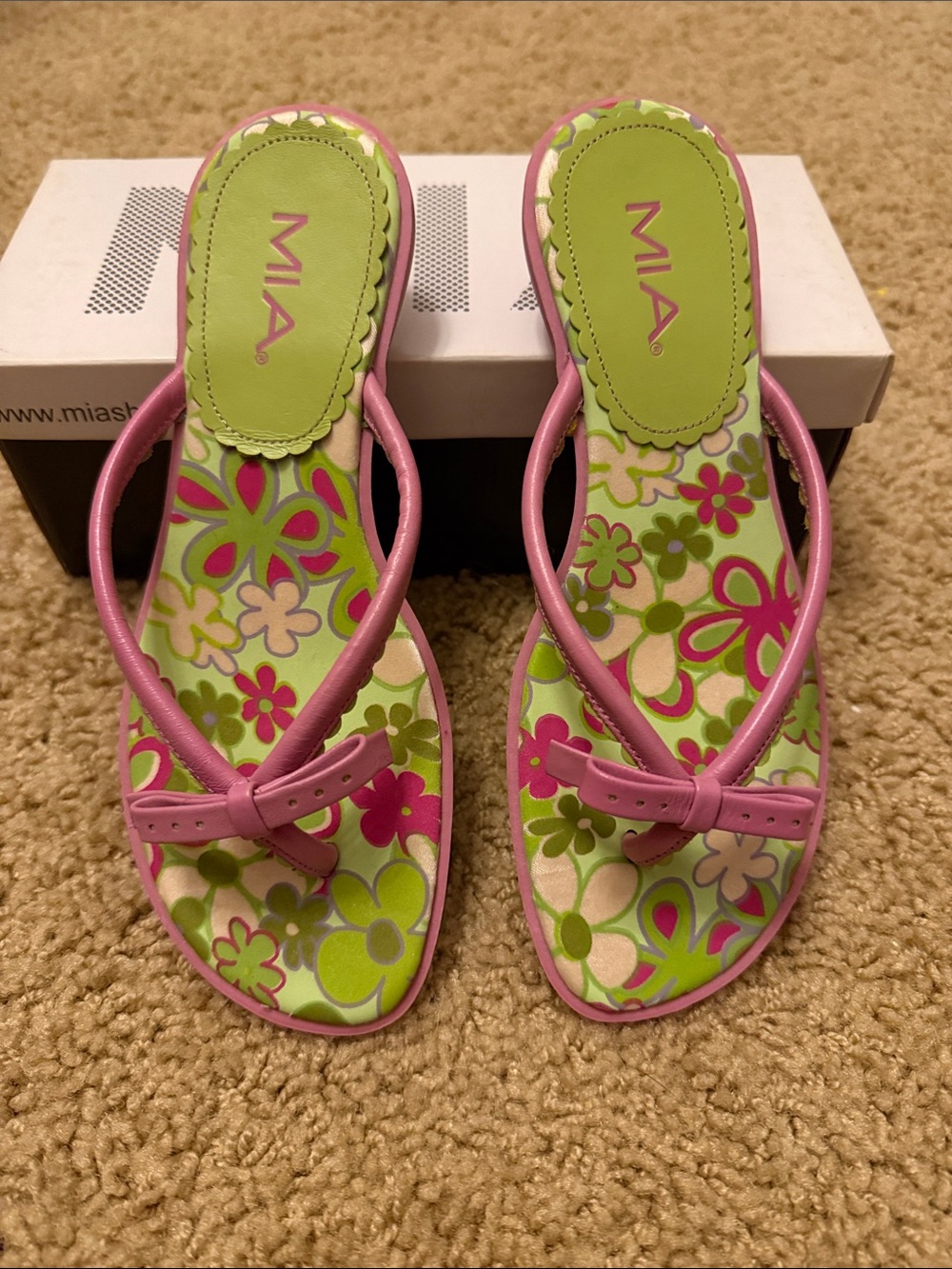 MIA Pink & Lime Floral Thong Sandals
